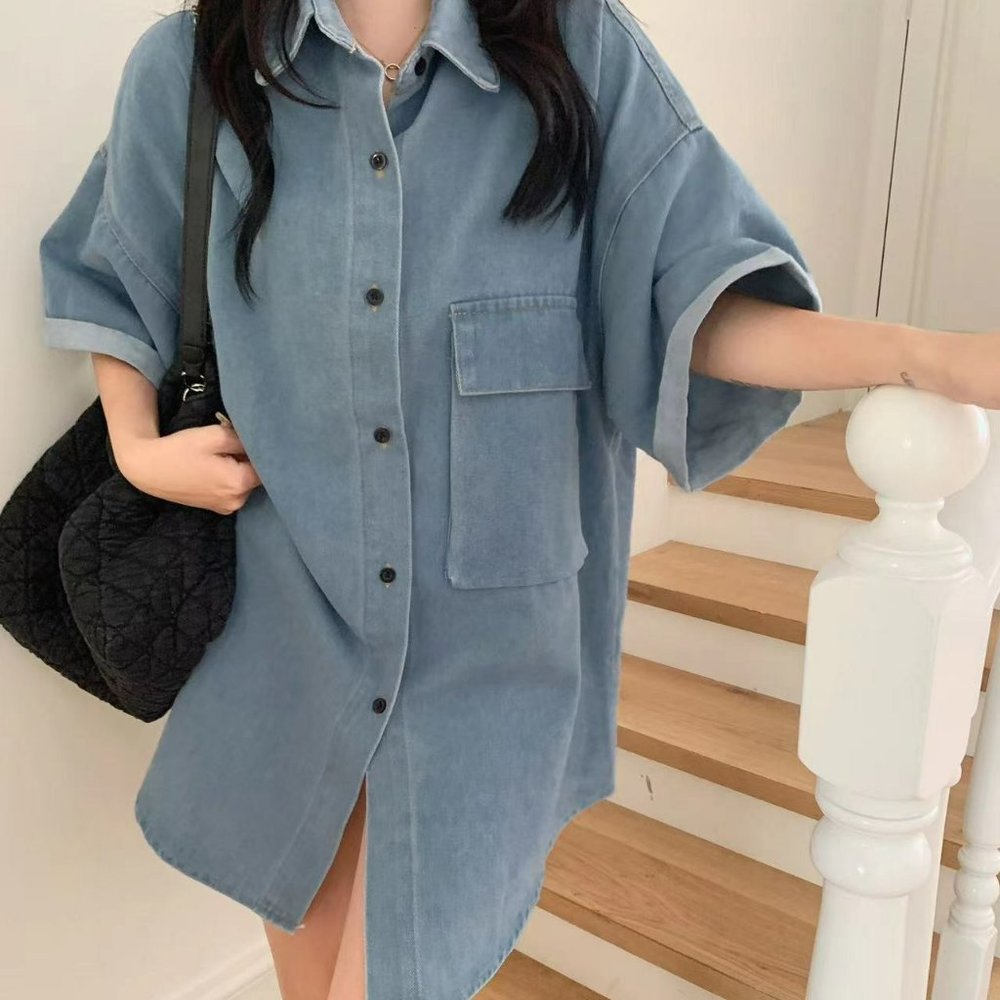 Denim Blouse for Women with Half Sleeve, Denim Blouse Jacket, Denim Blouse Dress